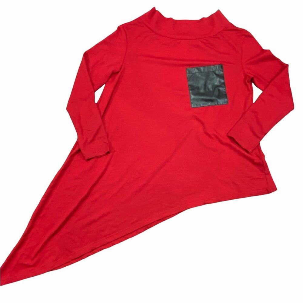 Xiang Go Yi Zhan Red Asymmetrical Tunic Dress Black Pocket Detail